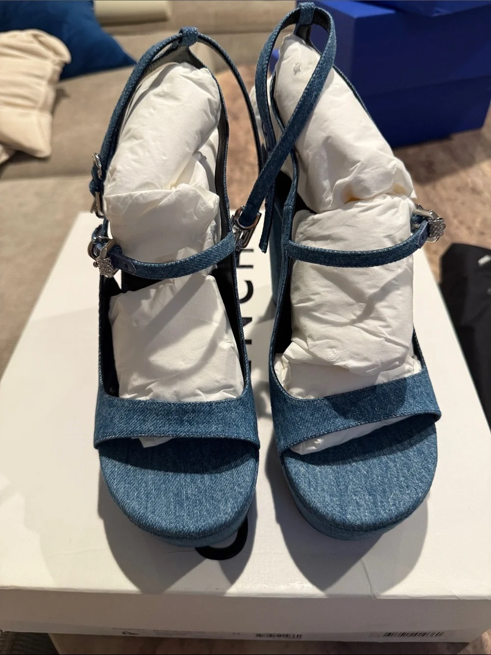 Givenchy Denim Blue Platform Sandals with Ankle Strap size 9